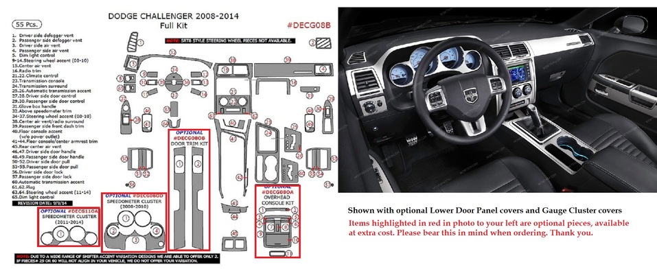 Real Aluminum Interior Dress Up Kit 08-14 Dodge Challenger